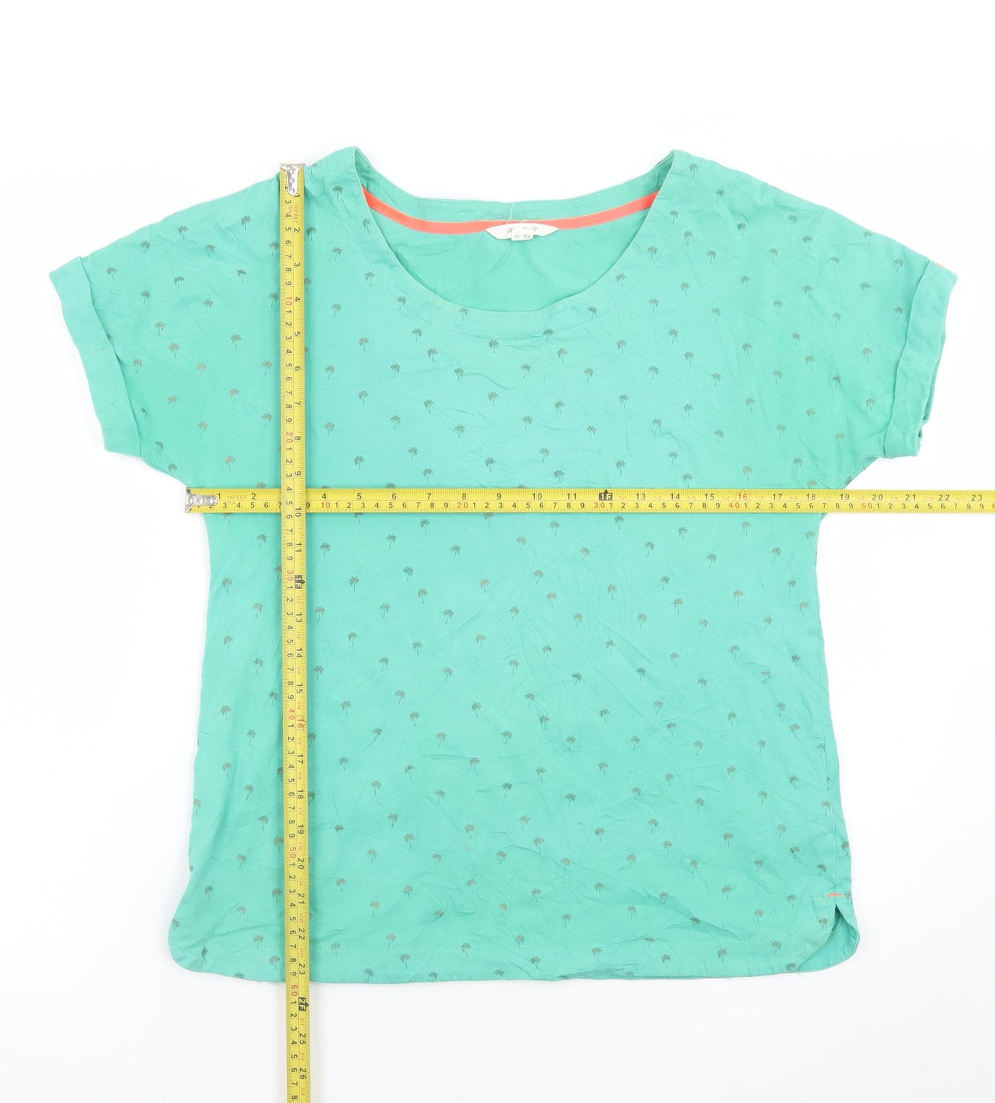 White Stuff Women's Green Palm Print Cotton T-Shirt UK 8