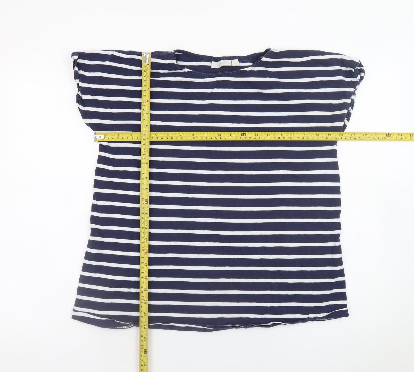 JoJo Maman Bébé Women’s Blue Striped Cotton T-Shirt Size S