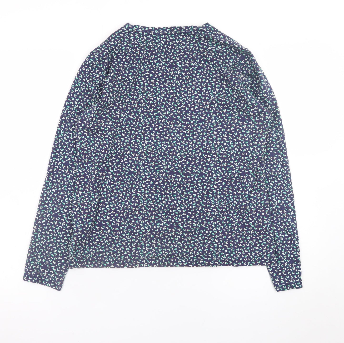 Lands' End Women's Blue Floral Long Sleeve Cotton T-Shirt Size S