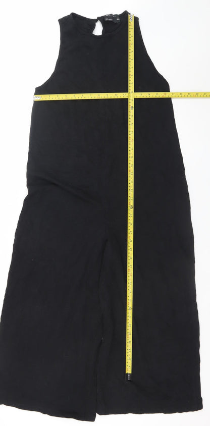 Back view of ASOS DESIGN women’s black, size UK 8, sleeveless midi shift dress