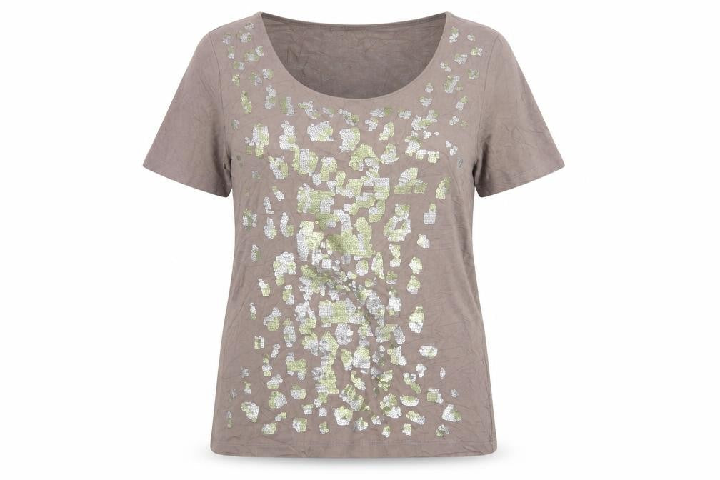 Uta Raasch Women’s Brown Sequin Short Sleeve Viscose T-Shirt Size 14