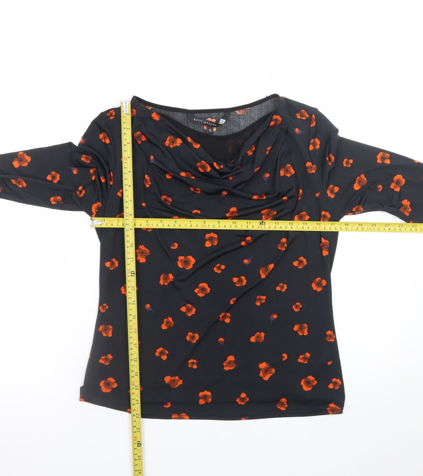 Betty Jackson Black Women's Black Floral Cowl Neck Tunic Blouse Size 12