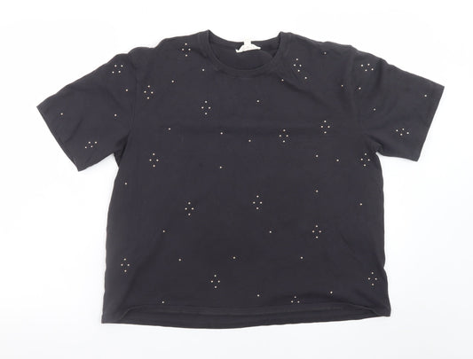 Marks and Spencer Women’s Black Studded Cotton T-Shirt Size 14
