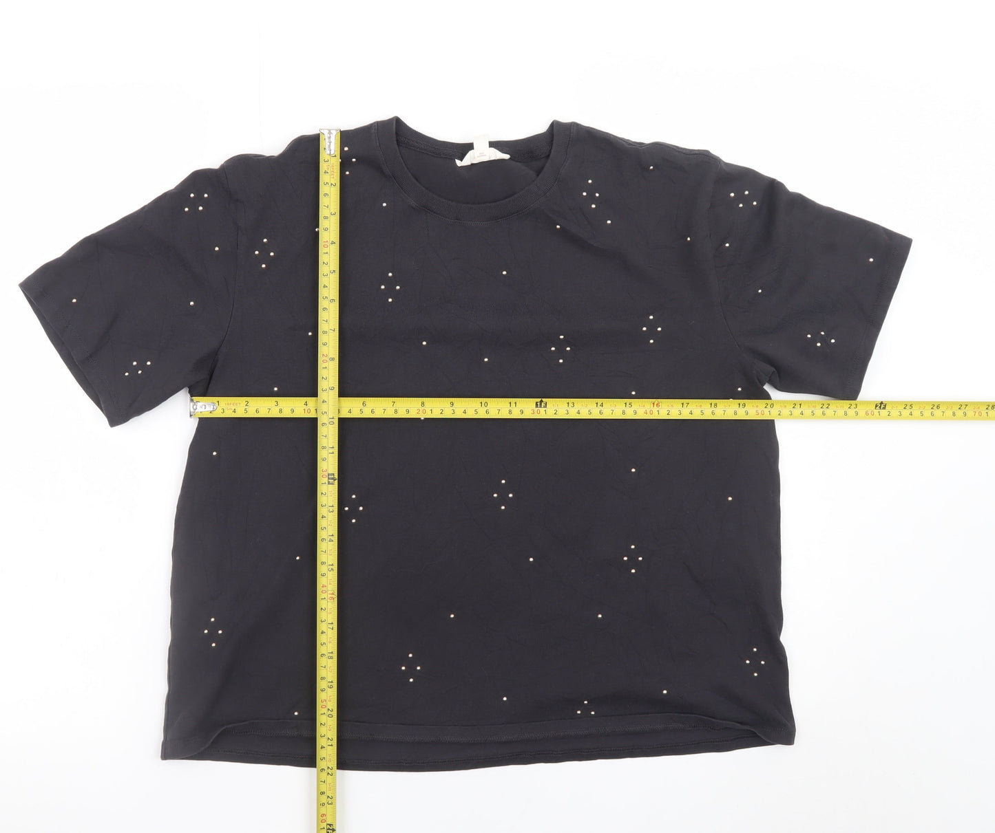 Marks and Spencer Women’s Black Studded Cotton T-Shirt Size 14