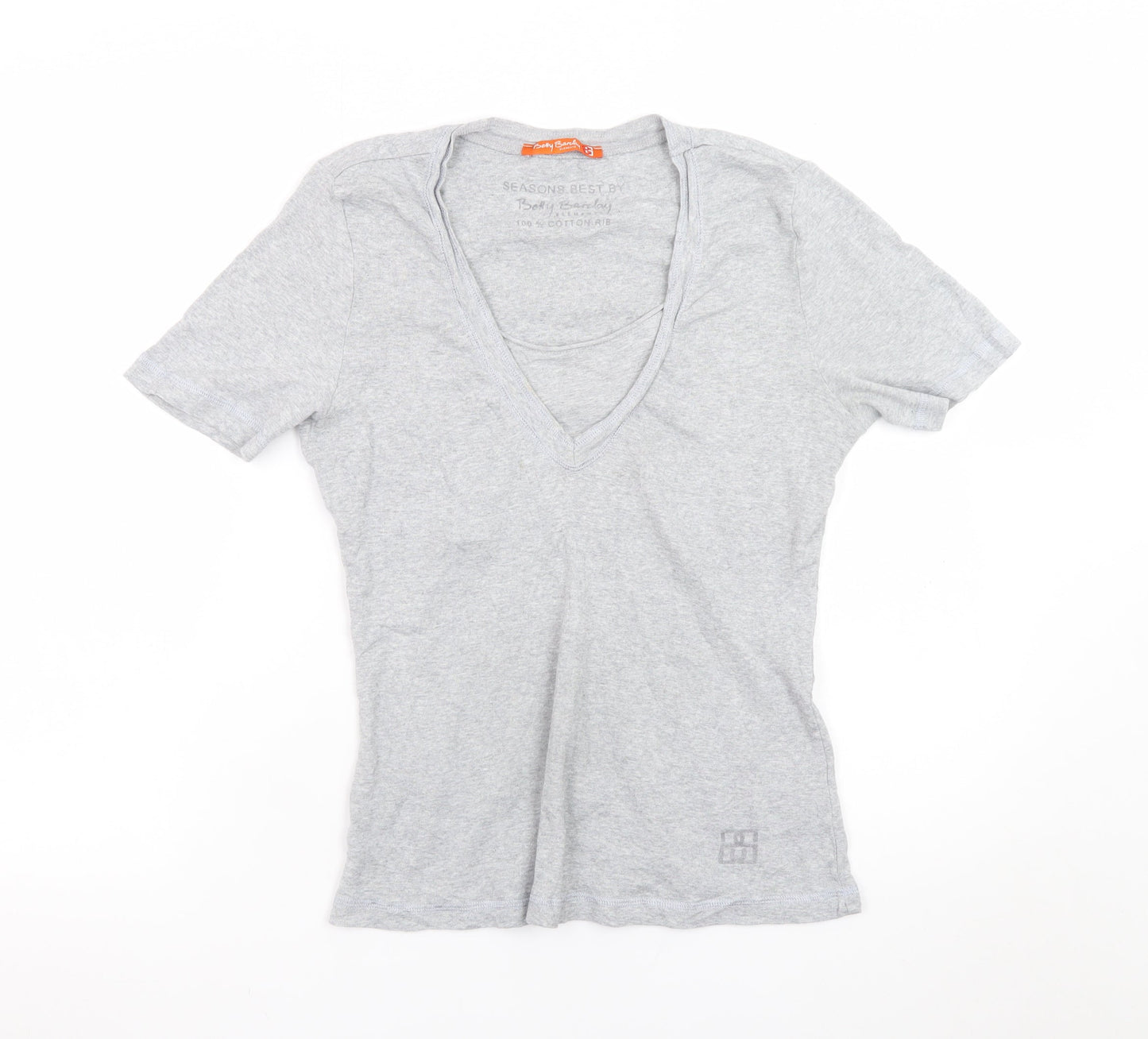 Betty Barclay Women’s Grey V-Neck Short Sleeve Cotton T-Shirt Size 12