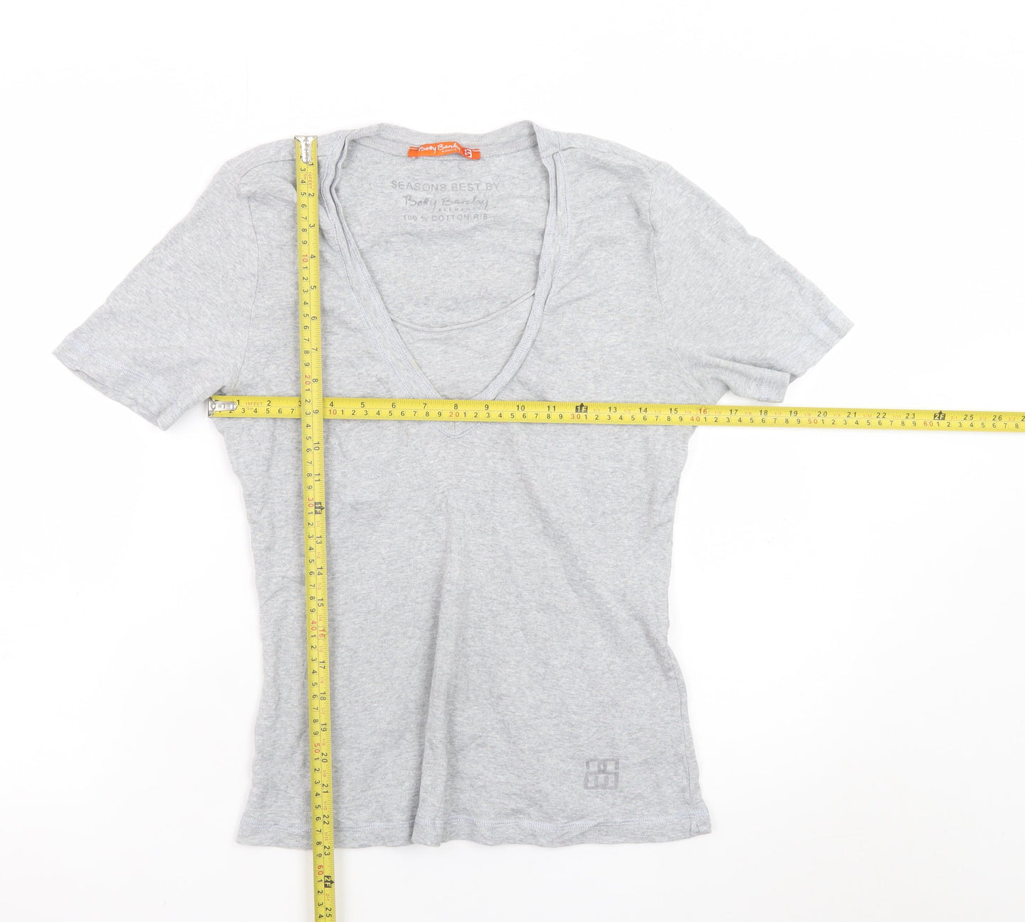 Betty Barclay Women’s Grey V-Neck Short Sleeve Cotton T-Shirt Size 12