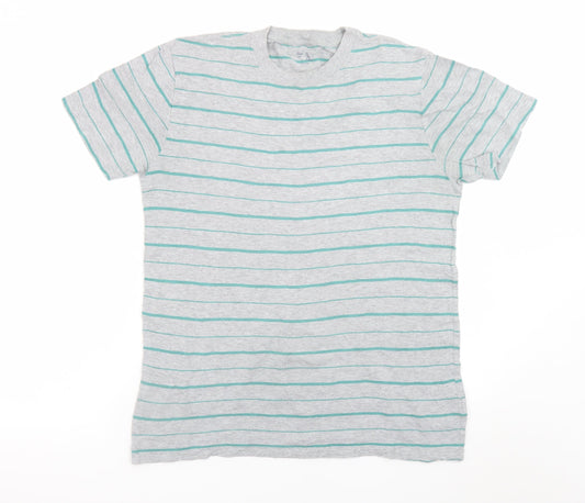 Gap Men's Grey Striped Cotton Crew Neck Short Sleeve T-Shirt M