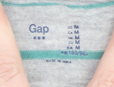 Gap Men's Grey Striped Cotton Crew Neck Short Sleeve T-Shirt M