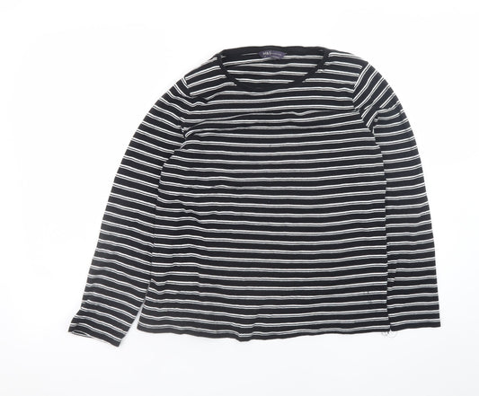 Marks and Spencer Womens Black Striped Long Sleeve Cotton T-Shirt Size 16