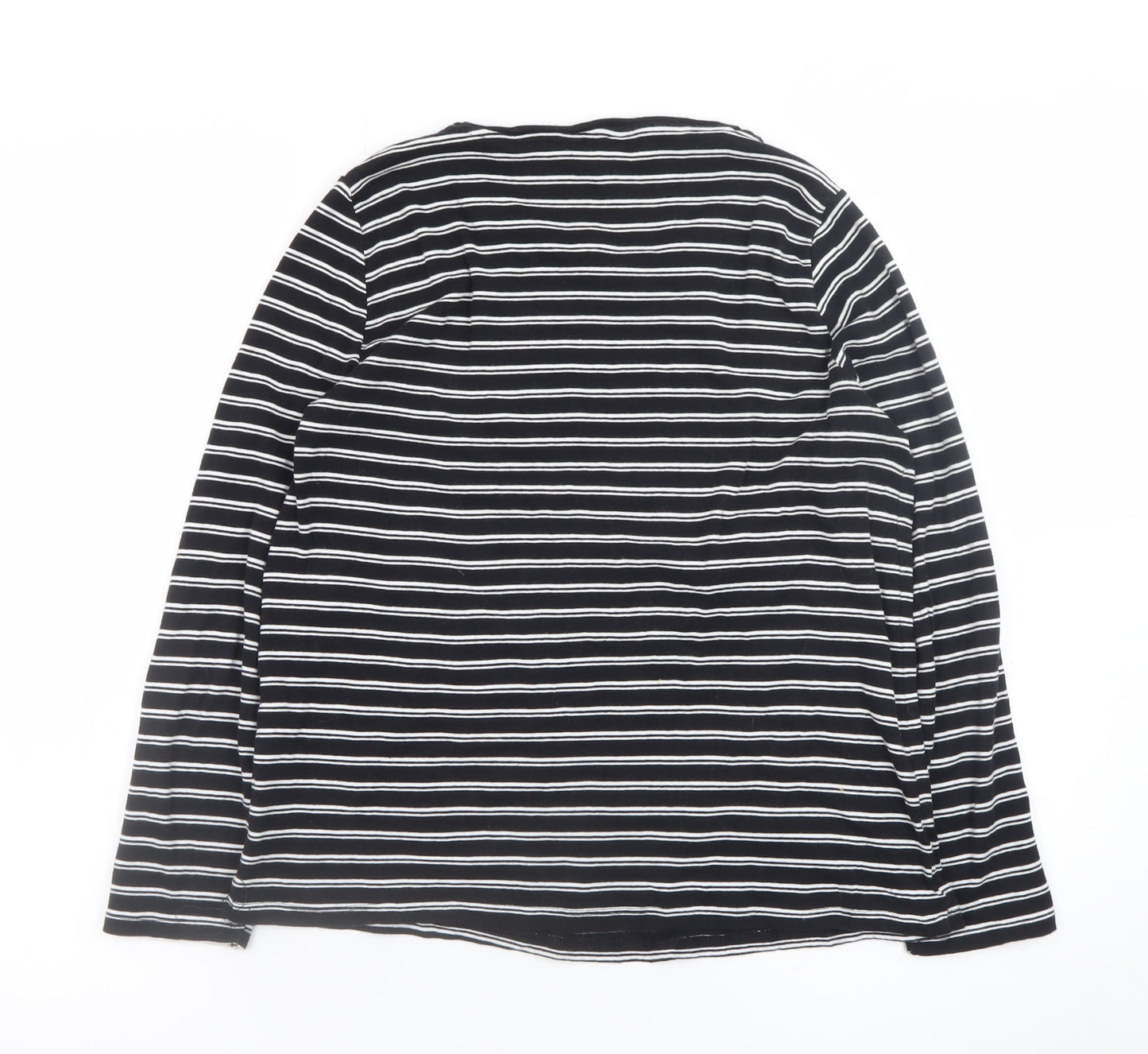 Marks and Spencer Womens Black Striped Long Sleeve Cotton T-Shirt Size 16