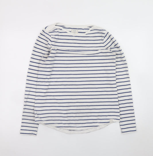Fat Face Womens White Navy Striped Classic Jersey Long Sleeve T-Shirt Size 10