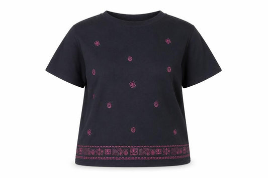 Sara Neal Womens Black Embroidered Short Sleeve T-Shirt Size 22-24