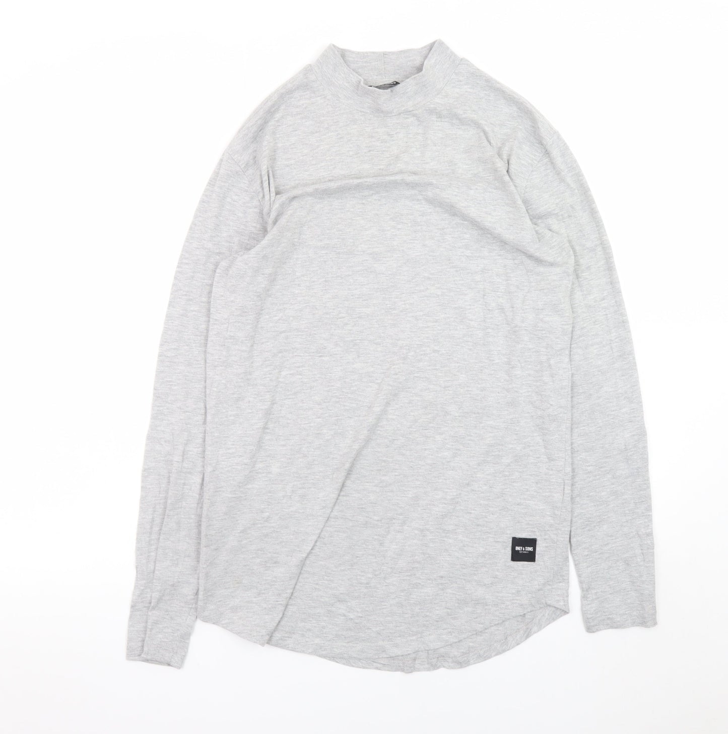 ONLY & SONS Grey Long Sleeve Mock Neck T-Shirt Unisex S