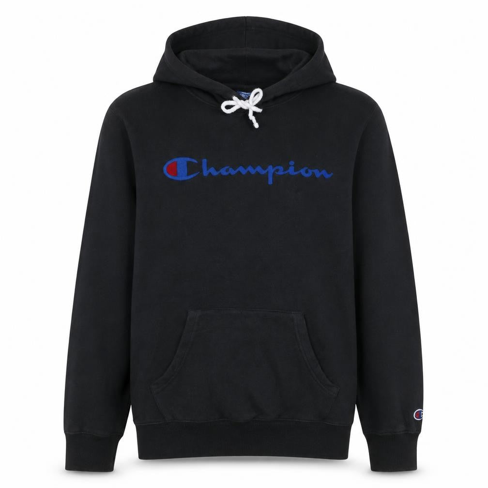 Champion Men's Black Pullover Hoodie Medium Logo Cotton Sweatshirt