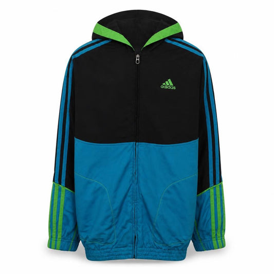 Adidas Boys Blue & Black Track Jacket Hooded Zip Up Size 13-14 Years