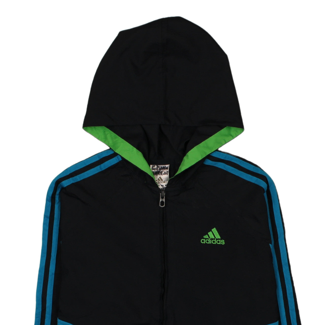 Adidas Boys Blue & Black Track Jacket Hooded Zip Up Size 13-14 Years