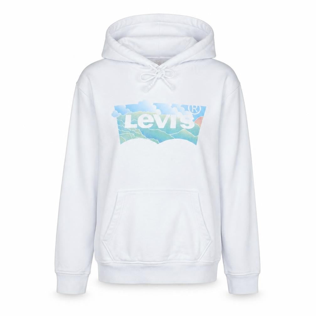 Levi's Women White Small Pullover Hoodie Graphic Print Drawstring