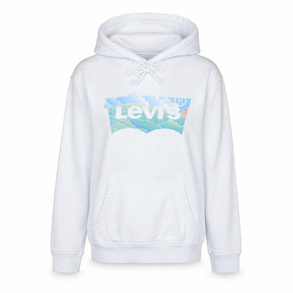 Front view of Levi's Women White Small Pullover Hoodie Graphic Print Drawstring