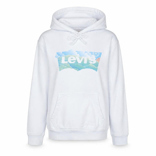 Front view of Levi's Women White Small Pullover Hoodie Graphic Print Drawstring