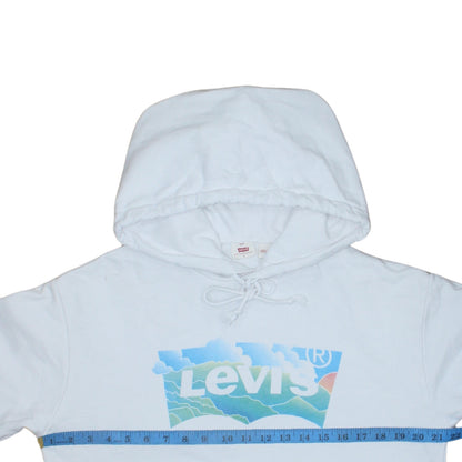 Back view of Levi's Women White Small Pullover Hoodie Graphic Print Drawstring