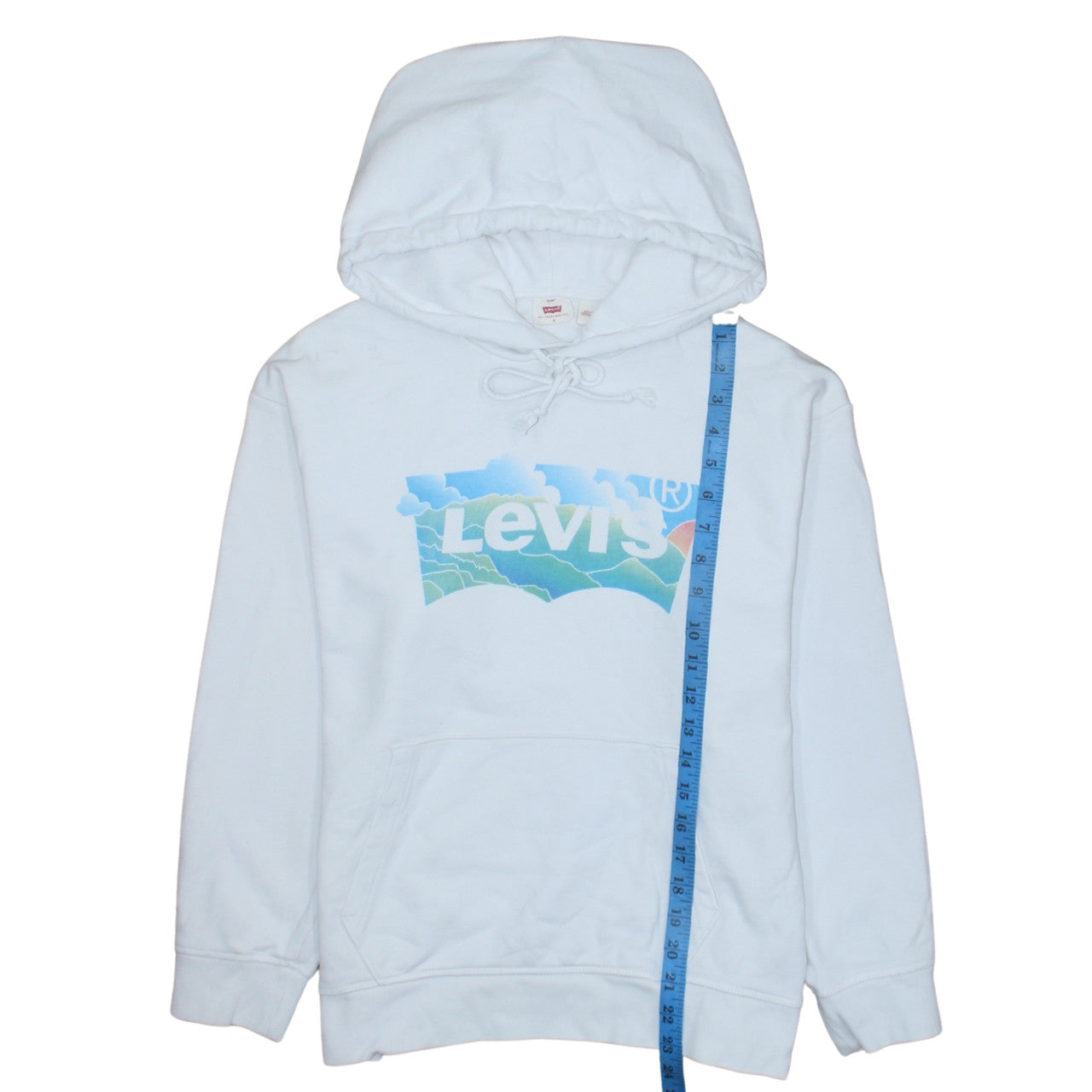 Levi's Women White Small Pullover Hoodie Graphic Print Drawstring