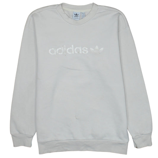 Adidas Women White Pullover Sweatshirt UK 8 Logo Crew Neck