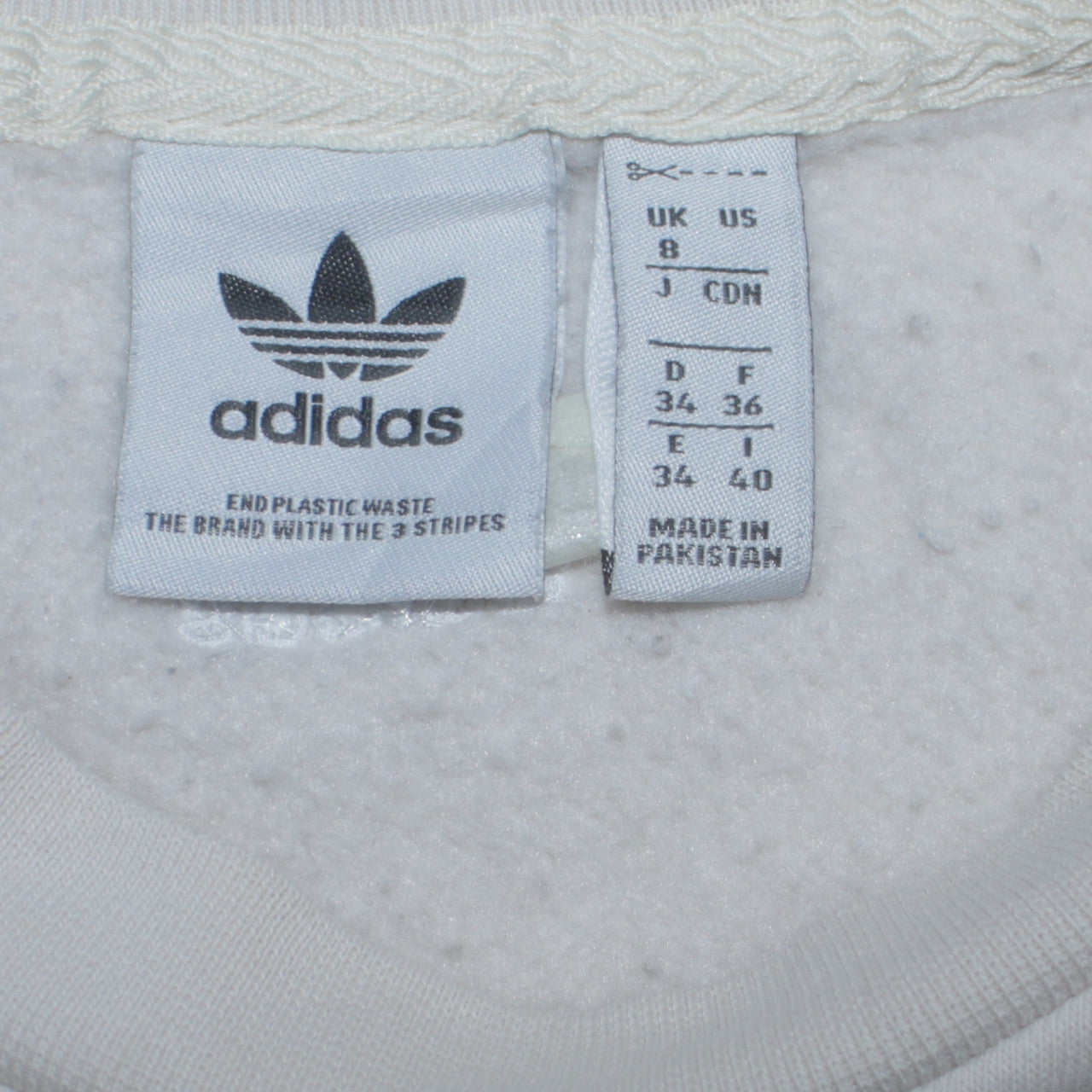Adidas Women White Pullover Sweatshirt UK 8 Logo Crew Neck