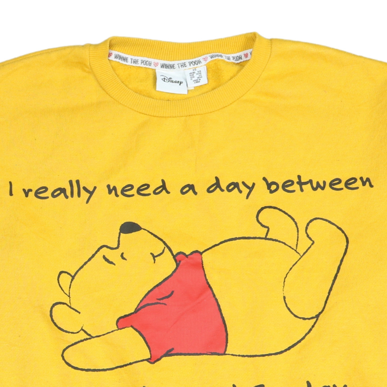 Disney Women Yellow Winnie the Pooh Pullover Sweatshirt XS