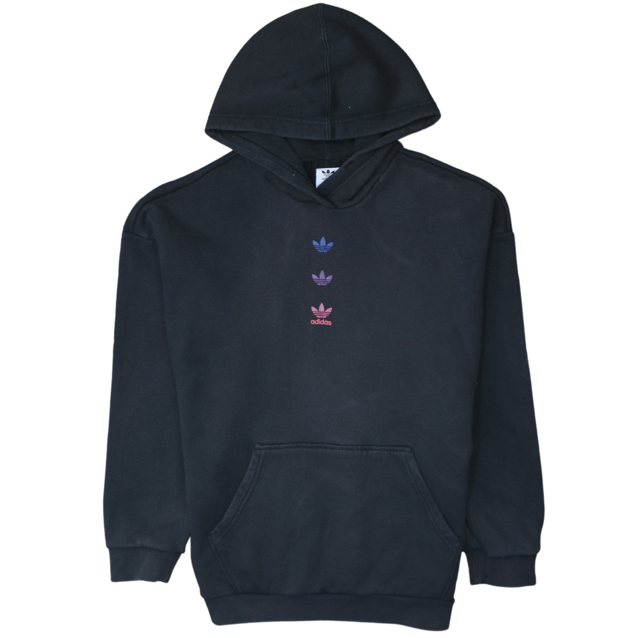 Adidas Womens Black Pullover Hoodie UK 8 Logo Print Cotton Blend