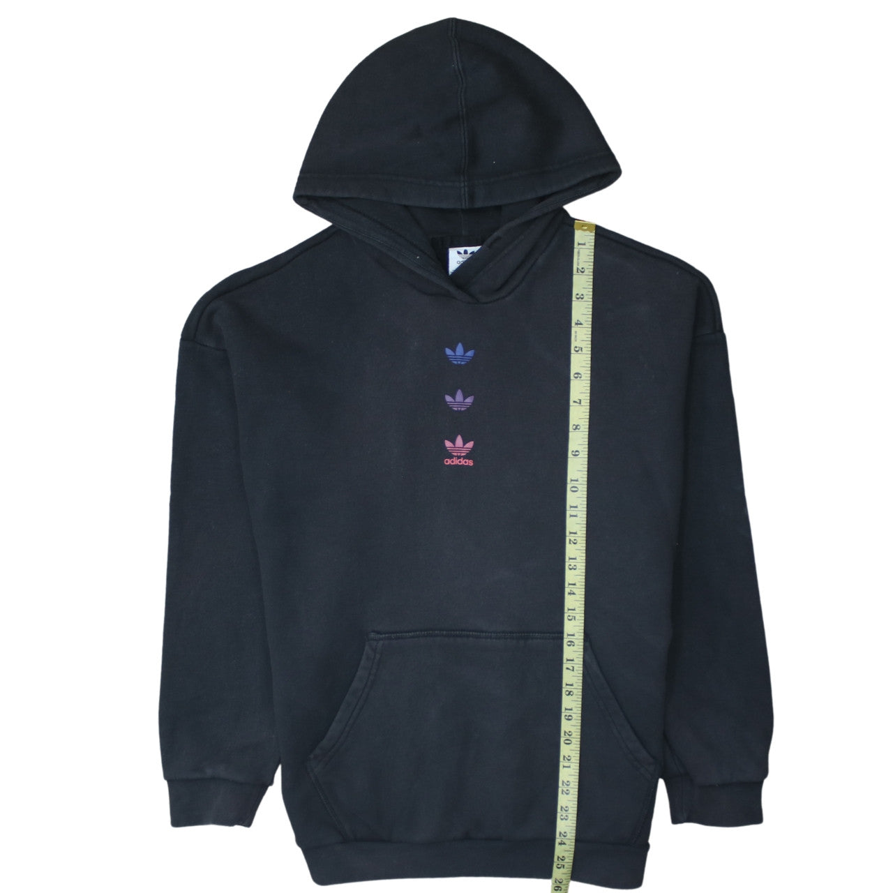 Adidas Womens Black Pullover Hoodie UK 8 Logo Print Cotton Blend