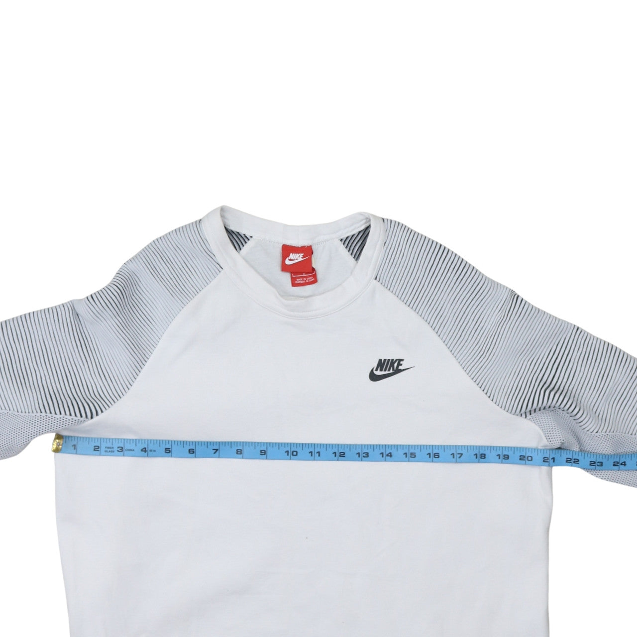 Nike Men's White Striped Raglan Long Sleeve Pullover Sweatshirt L