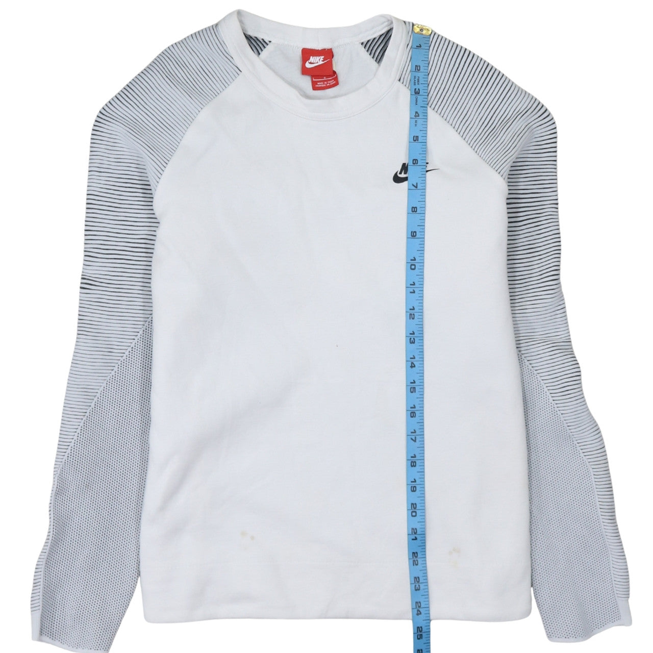 Nike Men's White Striped Raglan Long Sleeve Pullover Sweatshirt L