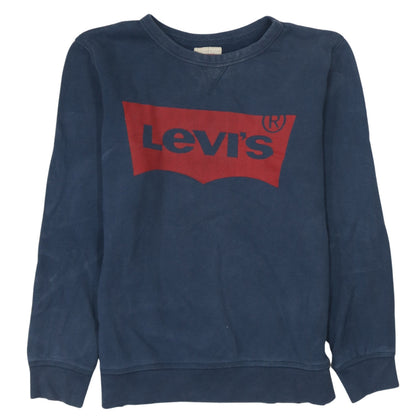 Additional front view of Levi's boys’ blue pullover fleece sweatshirt, size 16, years logo design