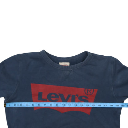 Back view of Levi's boys’ blue pullover fleece sweatshirt, size 16, years logo design