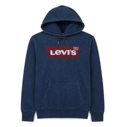 Front view of Levi's Men's Blue Pullover Hoodie S Logo Graphic Fleece Sweatshirt