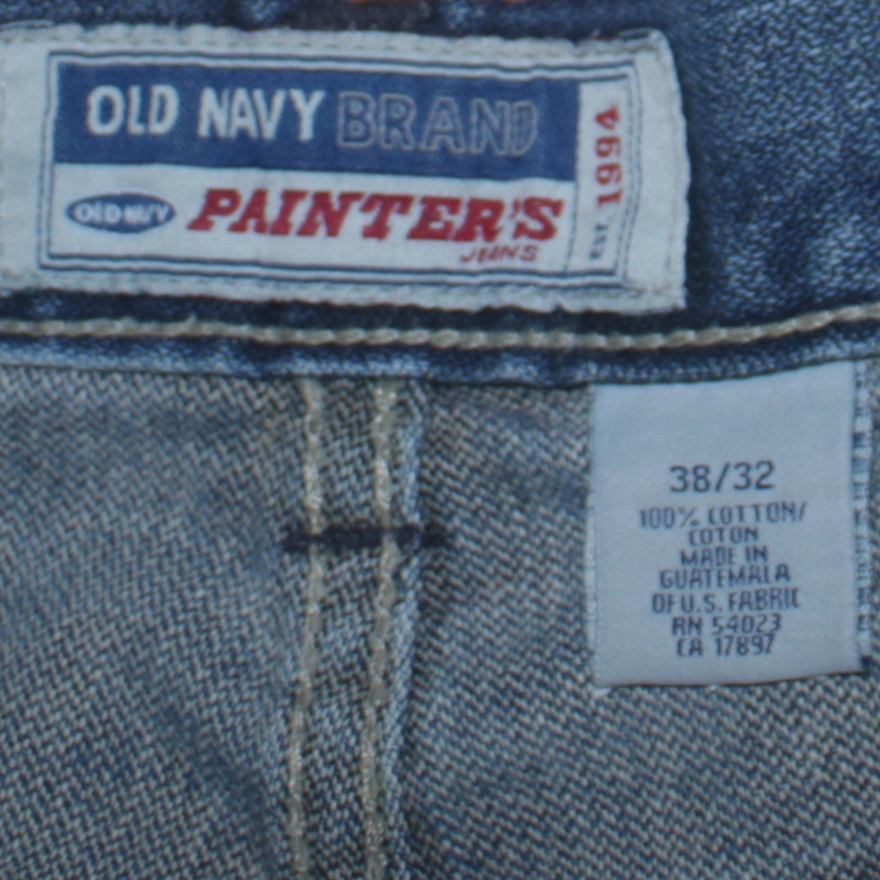 Old Navy Men's Blue Denim Painter's Straight Jeans 38x32 Relaxed Fit