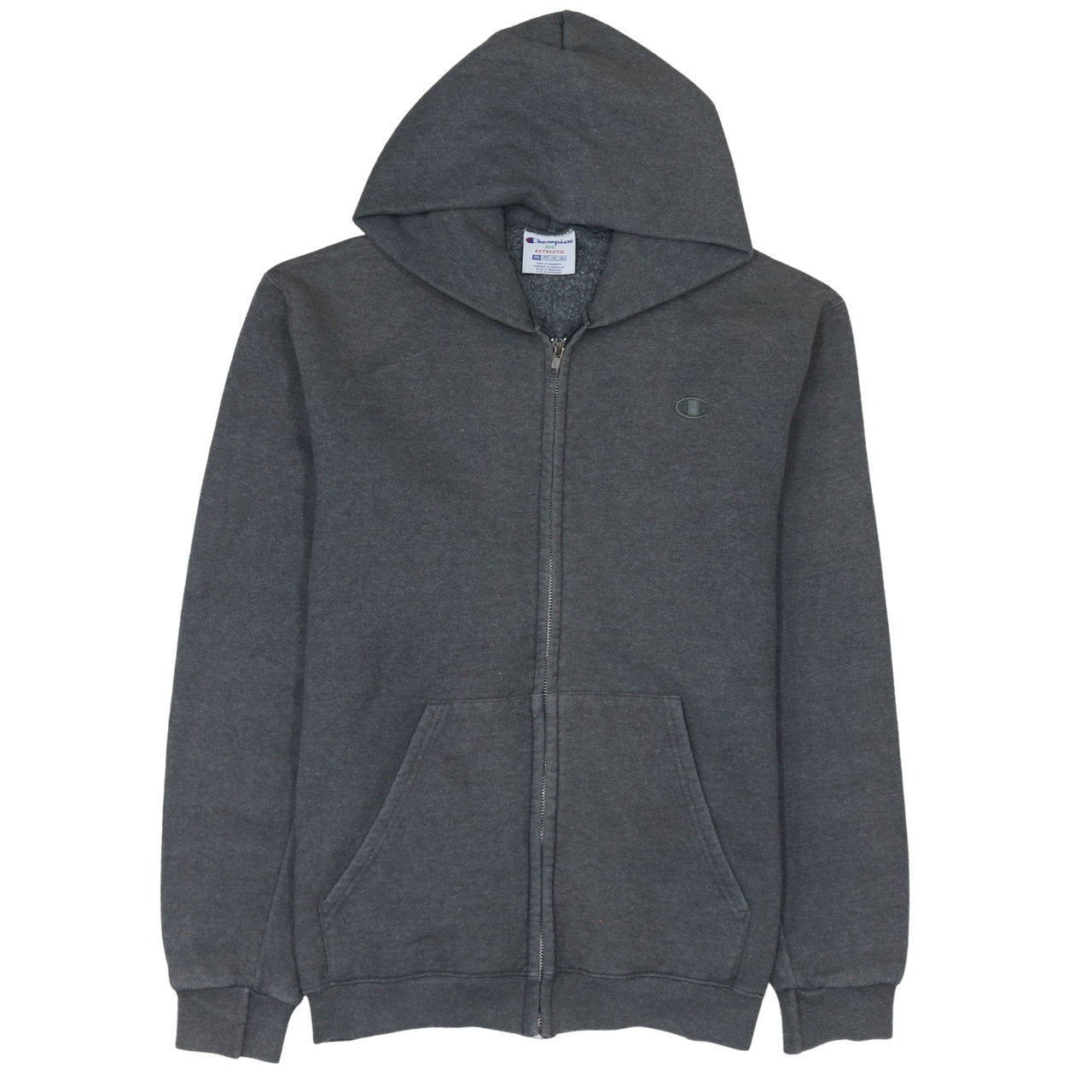 Champion Men’s Grey Full Zip Hoodie 2XL Fleece Logo Sweatshirt