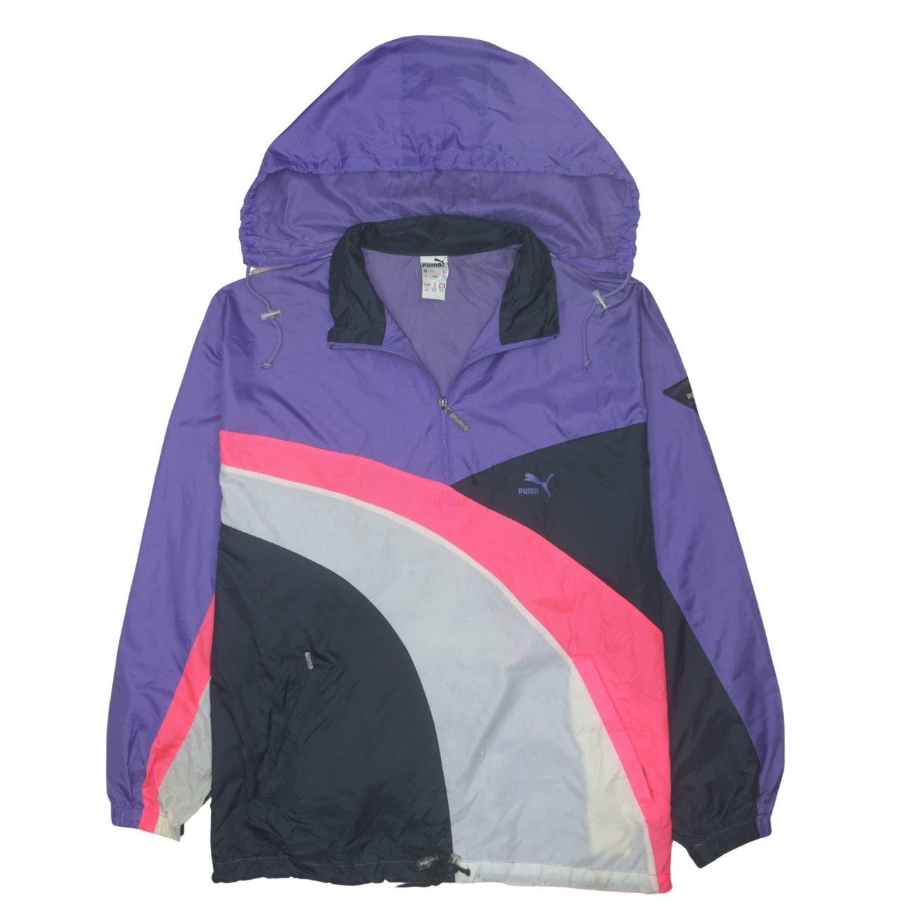 Puma Men’s Purple 90s Windbreaker Jacket L Colourblock Retro Style
