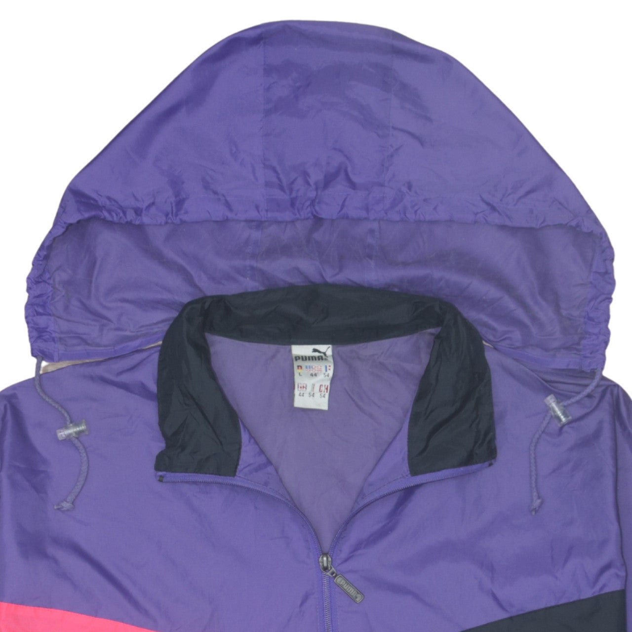 Puma Men’s Purple 90s Windbreaker Jacket L Colourblock Retro Style
