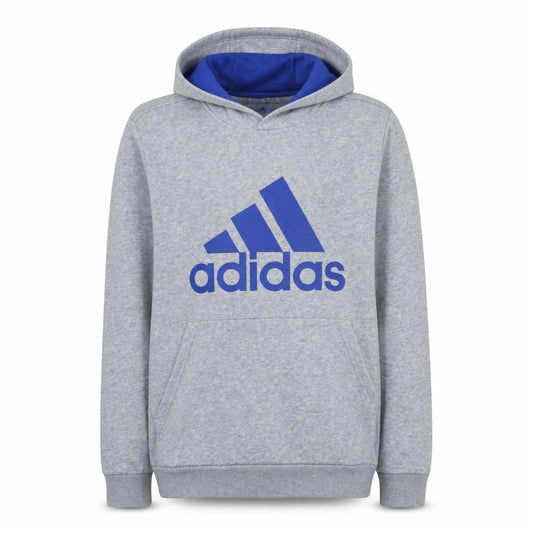 Adidas Boys Grey Blue Hoodie L 13-14 Years Pullover Fleece Logo Sweatshirt