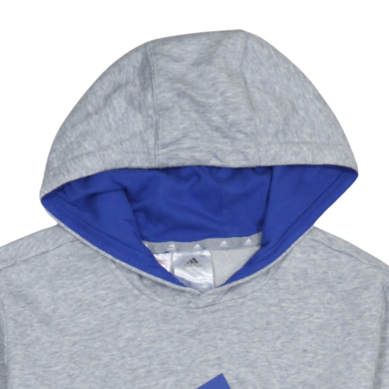 Adidas Boys Grey Blue Hoodie L 13-14 Years Pullover Fleece Logo Sweatshirt