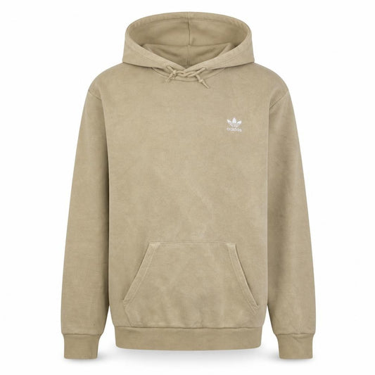 Adidas Men's Beige Pullover Hoodie M Regular Fleece Logo Sweatshirt