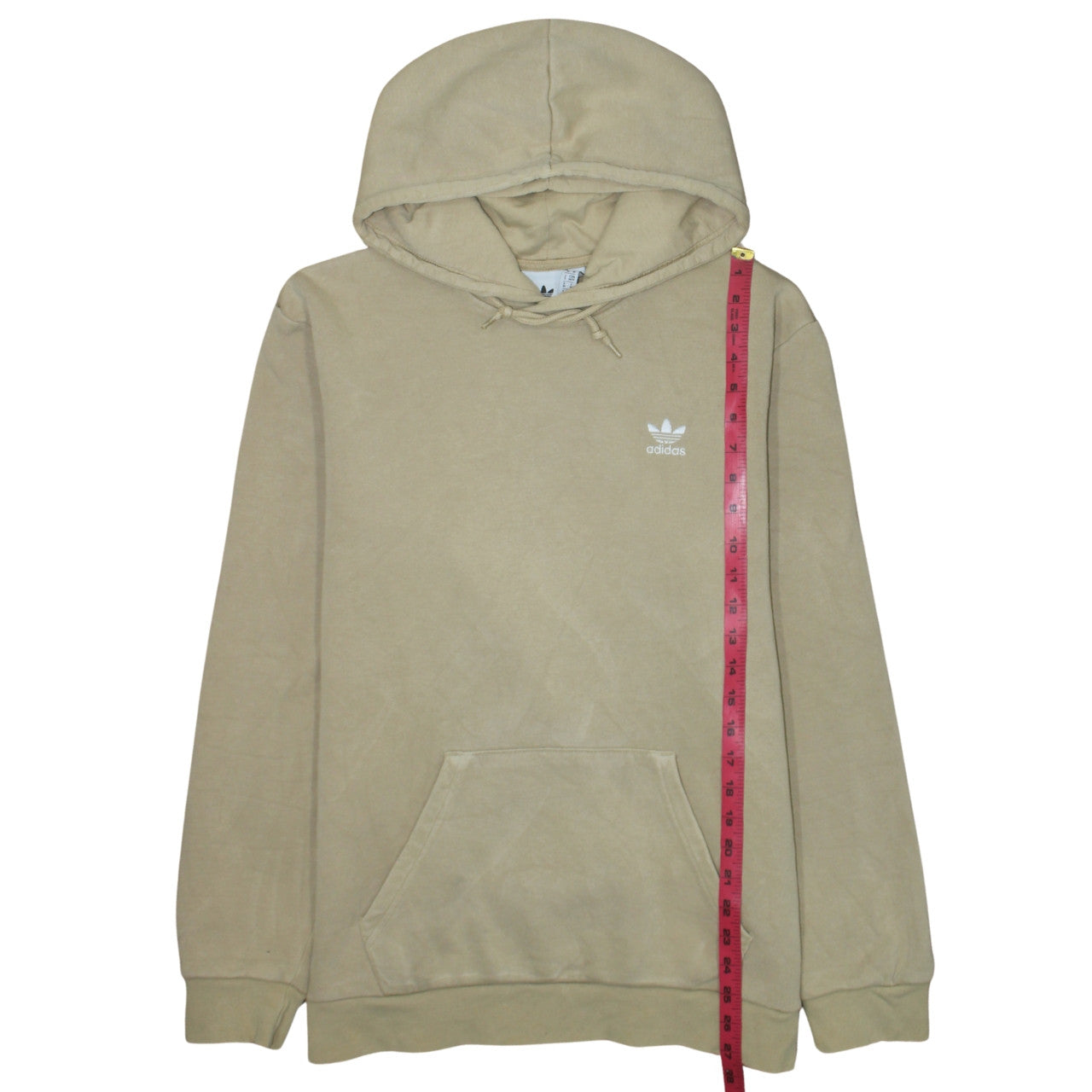 Adidas Men's Beige Pullover Hoodie M Regular Fleece Logo Sweatshirt