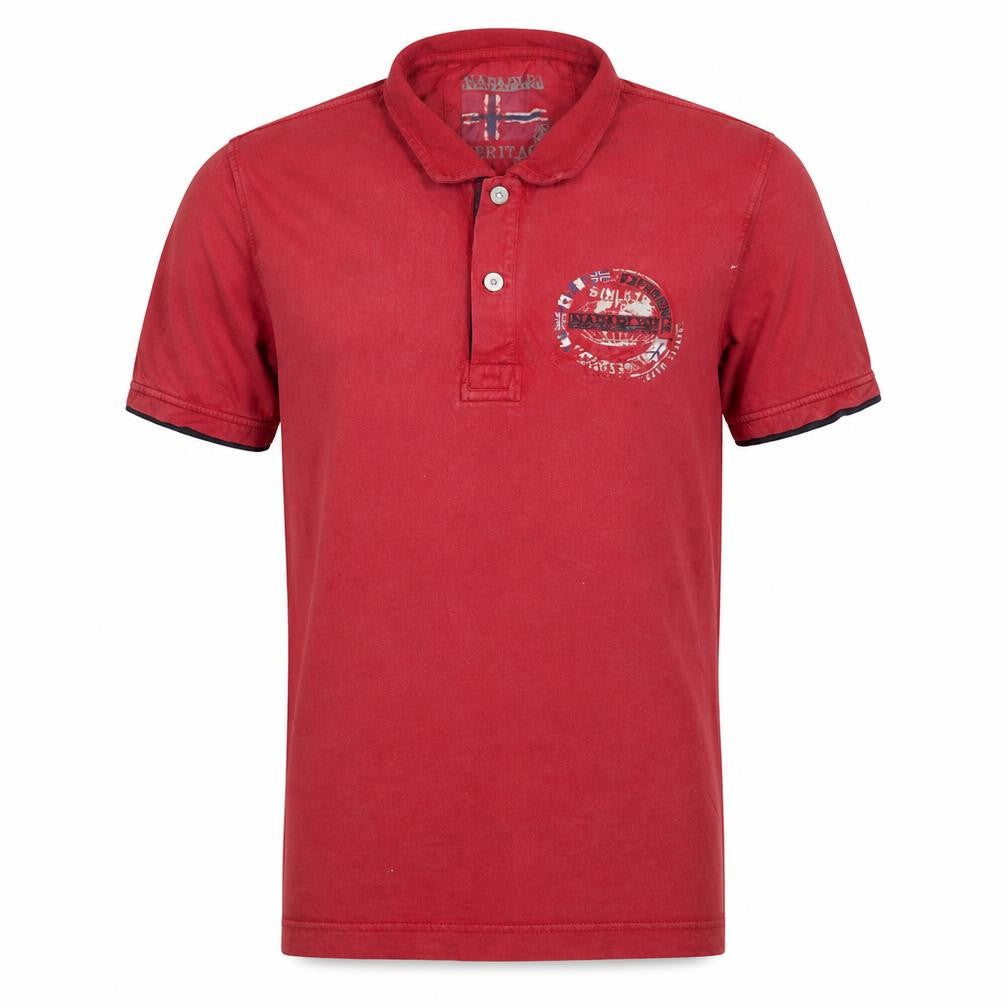 Napapijri Men's Red Heritage Polo Shirt Size M Cotton Logo Design