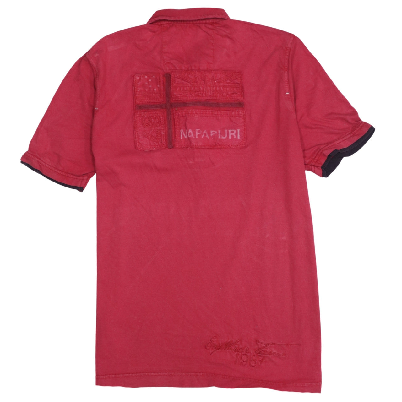Napapijri Men's Red Heritage Polo Shirt Size M Cotton Logo Design