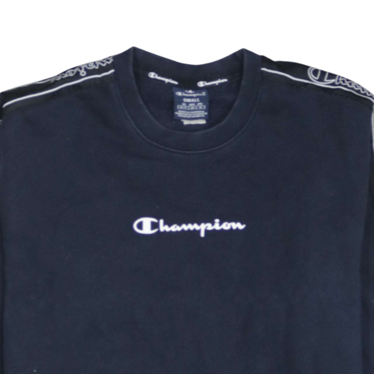 Champion Men’s Black Small Logo Tape Pullover Sweatshirt