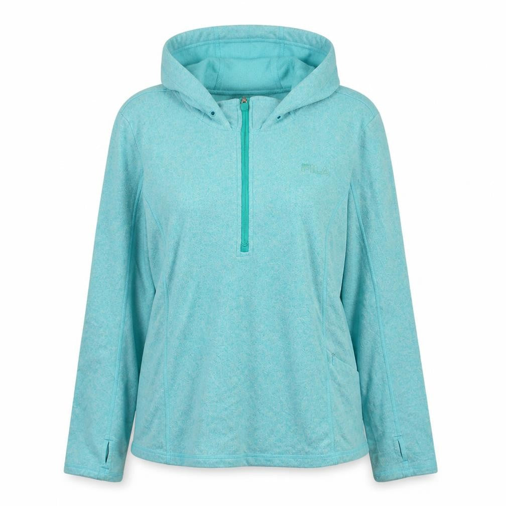 Fila Sport Womens Blue XL 1/4 Zip Hooded Sweatshirt Fleece Pullover