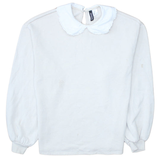 H&M Divided Women White Peter Pan Collar Pullover Sweatshirt XS