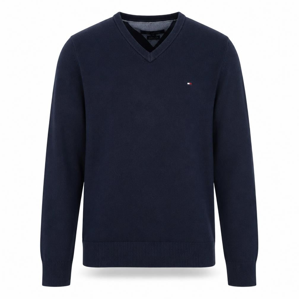 Tommy Hilfiger Men’s Blue V-Neck Cotton Cashmere Pullover Sweatshirt M