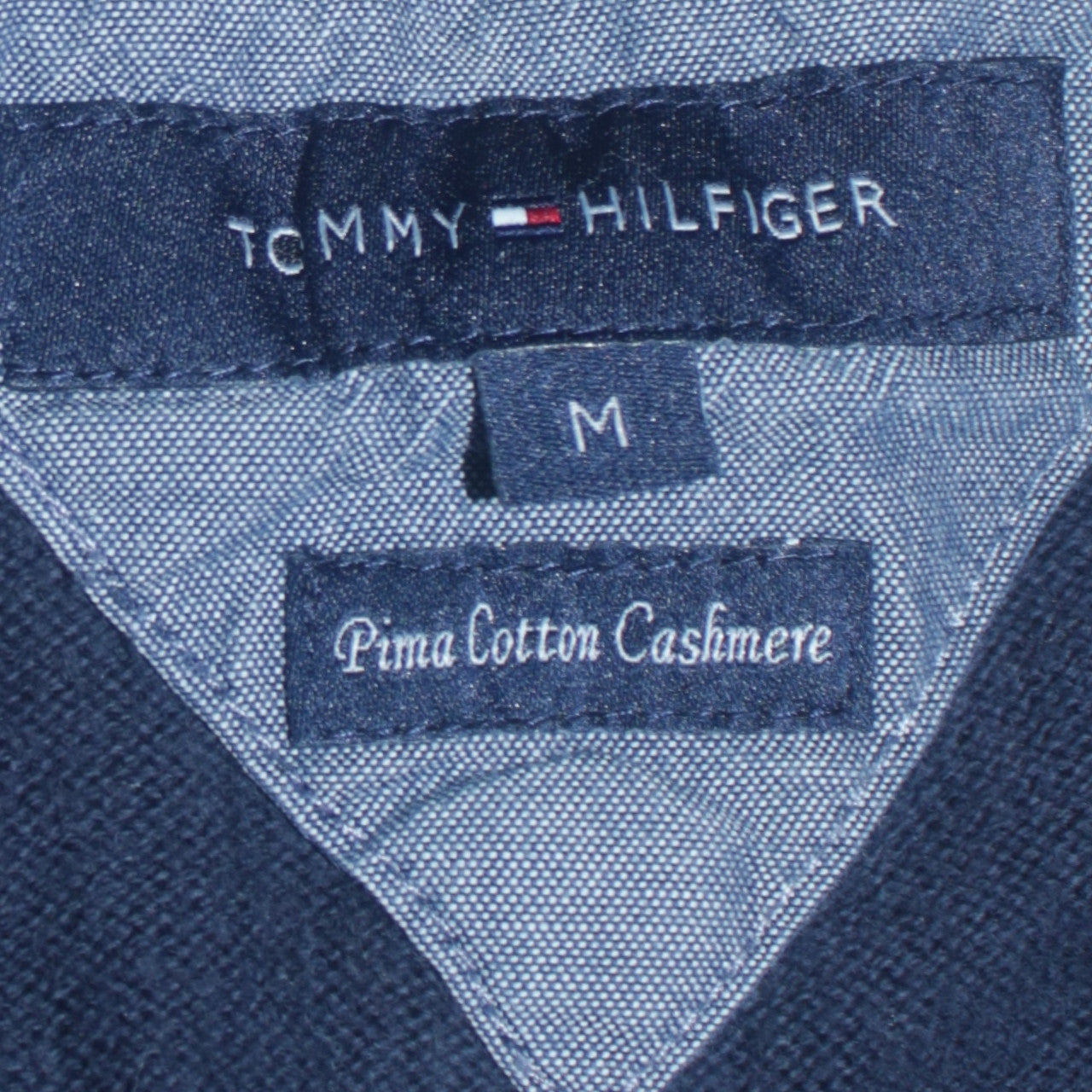 Tommy Hilfiger Men’s Blue V-Neck Cotton Cashmere Pullover Sweatshirt M